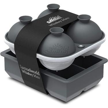 Imagem de Samuelworld Bandejas de gelo grandes de silicone premium, pacote com 2, cubos grandes de 5 cm e moldes de gelo de esfera de 6 cm – sem BPA, máquina de gelo artesanal para presentes, uísque, coquetéis, fácil liberação – Cinza