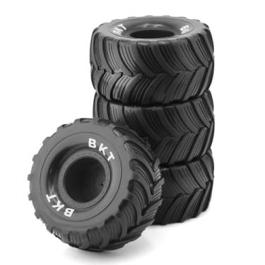 Imagem de Chanmoo 1/18 RC Monster Truck Tires and Hard Plastic Wheels Rims 12mm Hex 1/10 Rubber Buggy Off Road Tyres OD 100mm for 1/16 1/12 1/14 Scale Truck Car Traxxas E-REVO HSP HPI Tamiya Losi 4PCS (Black)