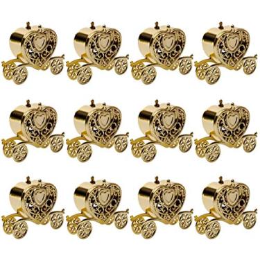 Imagem de Pacote com 12 caixas de doces em forma de coração, caixa de presente para festa de casamento para chá de bebê, lembrancinha de casamento - ouro