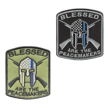 Imagem de 2 peças God Blessed are the Peacemakers Thin Blue Line Tactical bordado gancho e laço suporte policial exército legal staff aplique aplique para coletes, jeans, chapéus, mochila etc