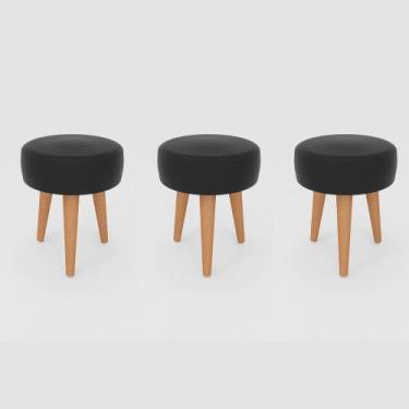 Imagem de Kit 3 Banqueta Baixa Cozinha 48cm Estofada Preto Madeira Maciça Urban 