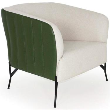 Imagem de Poltrona Para Sala Grécia Pés Preto Corano Verde Oliva/Linho Cinza Cla