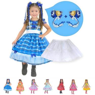 Imagem de Vestido Festa Junina Luxo Várias Cores + 2 Enfeite Cabelo + Saia Armaç