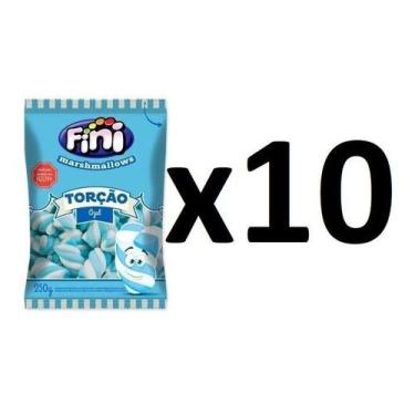 Imagem de Kit 10 Pacotes De  Marshmallow Torção Azul  Fini 250g