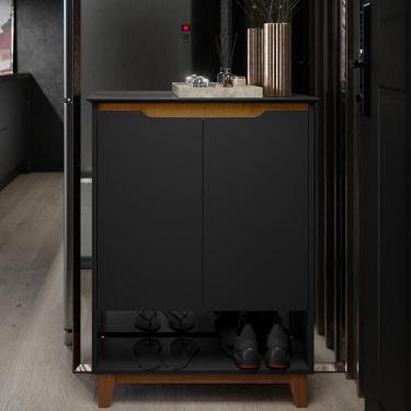Imagem de Aparador Sapateira Sala Hall Flow 2 Portas Pés Madeira Preto/freijo Preto/freijo