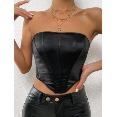 Imagem de Cropped corselet em cirre morcego cropt tendência - M&K Shop, Preto, U