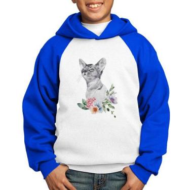 Imagem de Moletom Infantil Gato e Flores - Foca na Moda, Branco, Azul, 8