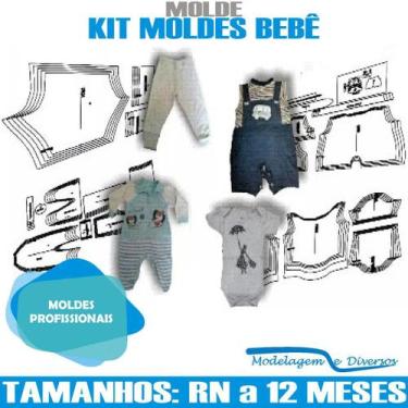 Imagem de Kit Moldes Bebe, Modelagem&Diversos, Tamanhos Rn a 12 meses