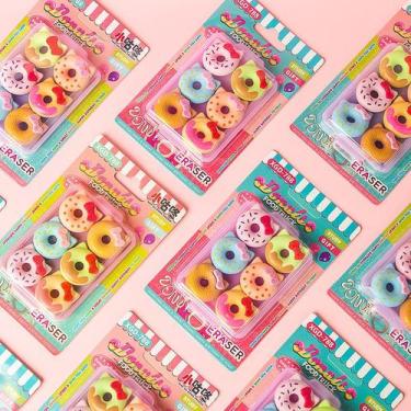 Imagem de Kit Borracha Decorada Gatinho Donuts Fofa Colorida Criativa Kwaii 6 Un