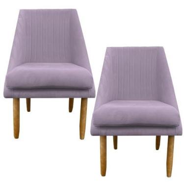 Imagem de Kit 02 Cadeiras Para Sala De Jantar Ana Pés Palito Suede Rosa Bebê - D