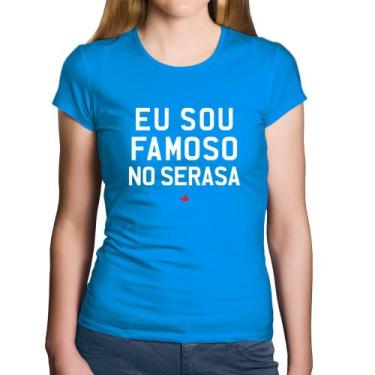 Imagem de Baby Look Algodão Eu sou famoso no Serasa - Foca na Moda, Azul, GG