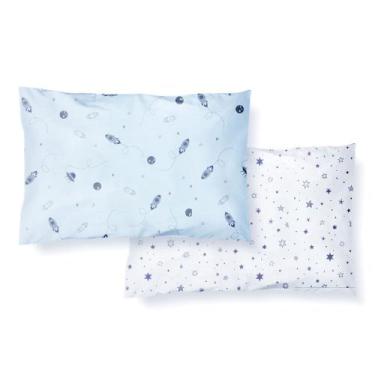 Imagem de Kit 2 Fronhas Papi 31x22cm Travesseiro c/ Furos Espaço Azul, Azul Clar