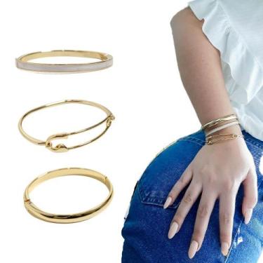 Imagem de Kit Mix 3 Bracelete Feminino Alfinete Slim E Grosso Semijoia - GRANADO