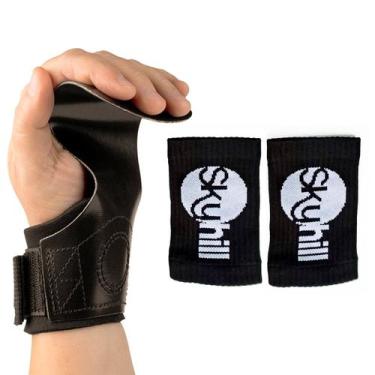 Imagem de Kit Hand Grip Competition Skyhill e Munhequeira Anti Suor Preta, G, Lo