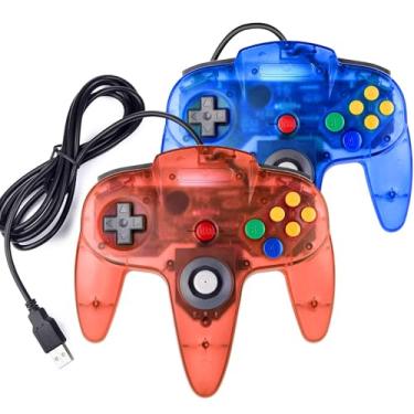 Imagem de 2 pacotes de controles USB retrô para jogos N64, miadore PC Classic N64 Game Pad Joypad para Windows PC MAC Raspberry Pi