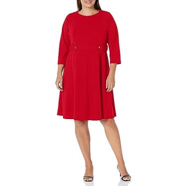 Imagem de London Times Midi feminino de crepe e flare com detalhe de botão de cintura, Vermelho, 25 Plus Size