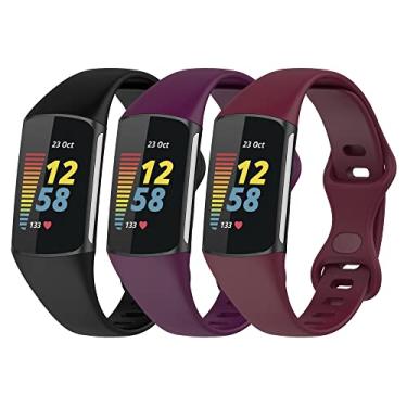 Imagem de Gheper Pacote com 3 pulseiras esportivas de substituição de silicone macio compatíveis com Fitbit Charge 6/Charge 5