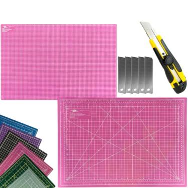 Imagem de Base Tabua de Corte Artesanato Patchwork Scrapbook Placa Cortes A2 Dupla Face Regenerativa Estilete Profissional (Rosa)
