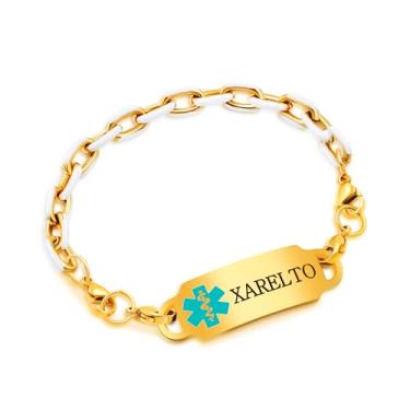 Imagem de Vivaday Pulseira de alerta médico personalizada de aço inoxidável banhado a ouro para homens e mulheres | Pulseiras de alerta de saúde brancas à prova d'água | Estilo Hip Hop Prevenção de Perda