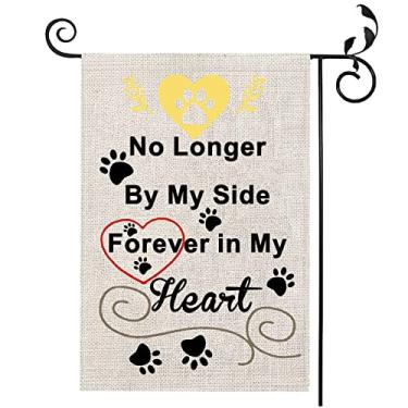Imagem de Pet Memorial Garden Flag No Longer By My Side Forever in My Heart Pawprints Bandeira de jardim Perdido Pet Cat Dog Luto Presente Memória Bandeira de Jardim Presente de Lembrança (bege)