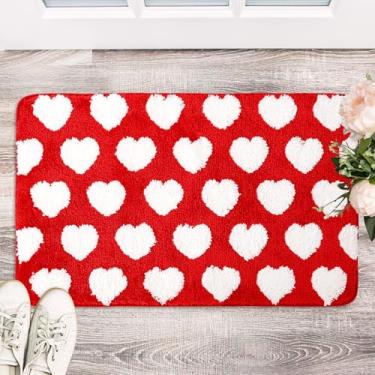Imagem de JarThenaAMCS Tapete de banheiro com coração de dia dos namorados, vermelho, branco, tapete de banho antiderrapante, tapete de porta da frente para o dia dos namorados, aniversário, decoração de casa