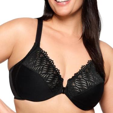 Imagem de Glamorise Sutiã feminino plus size com fecho frontal T-Back Wonderwire #1246, Preto, 46H