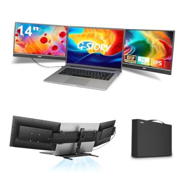Imagem de G-STORY Extensor de tela triplo para laptop, monitor estendido portátil FHD 1080p de 35.6 cm, monitor de tela dupla com conexão de um cabo compatível com Mac/Windows para laptops de 13 a 17,3