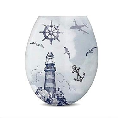 Imagem de Assento de vaso sanitário com fechamento suave, fácil de montar, belo design impresso, tampa de vaso sanitário espessada, painel universal tipo U PP para torre de banheiro