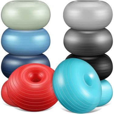 Imagem de Libima 8 peças de assentos flexíveis para sala de aula, cadeiras infláveis de bola de ioga com bomba, donut, bola de exercício, assento almofadado, para escritório, equilíbrio e estabilidade, academia
