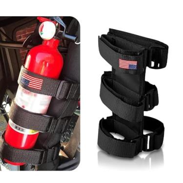 Imagem de getfay Pack-1 Correia de fixação de extintor de incêndio para carro, suporte de extintor de incêndio decorado com bandeira americana, alça de suporte ajustável de nylon durável de tração, compatível