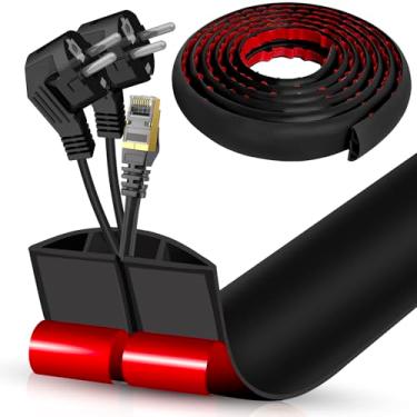 Imagem de Escondedor de cabo autoadesivo com cavidade de 2 x 0,9 cm, gerenciamento de cabos de perfil baixo de 3 m, protetor de faixa de extensão para fios, evita viagens de cabos para escritórios, academias e