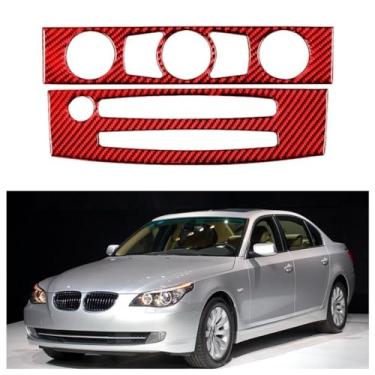 Imagem de IKUESM Compatível com BMW Série 5 E60 2004-2010 Acessórios Interior de fibra de carbono Ar condicionado do carro Painel de controle de CD Adesivos de moldura de cobertura de acabamento(Style B(Red))