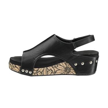 Imagem de Corkys Footwear Sandália feminina Volta II Wedge – Cunha acolchoada de 5 cm, fecho de velcro para conforto e estilo, perfeita para roupas casuais e elegantes, uso durante todo o dia, Combo preto, 38