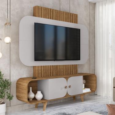 Imagem de Estante para TV Até 75 Polegadas Embaú 2 Portas Cinamomo/Off White - Móveis Bechara