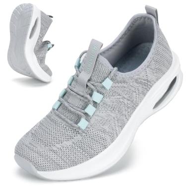 Imagem de Rollstep Tênis feminino de largura extra larga com amortecimento de ar, tênis de corrida ultraleve, academia, treino, treino, respirável, com suporte de arco, Cinza-menta, 7.5 Wide