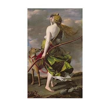 Imagem de JZSDGB Pinturas religiosas em tela - Diana the Hunter por Orazio Gentileschi reprodução de pinturas famosas - arte de parede em tela clássica imagens de arte para decoração de quarto 35 x 55 cm (14 x