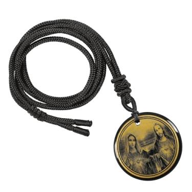 Imagem de Nupuyai Pingente redondo gravado para mulheres e homens, colar com pingente de pedra de cristal curativo, ajustável, Obsidiana, obsidiana sone