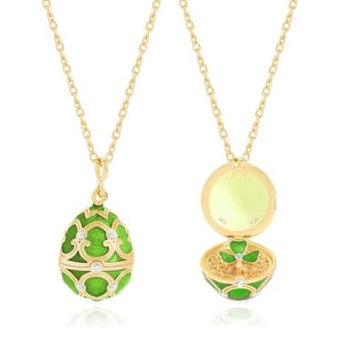 Imagem de Psycheer Colar de ovo de páscoa para mulheres, feito à mão, esmaltado, presente de Páscoa, trevo, para mulheres, floco de neve, corrente aberta, coração vermelho, ovo, colar, presente para esposa e