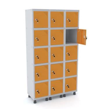 Imagem de Roupeiro de aço 3m 15 portas fechadura pandin - cinza/laranja
