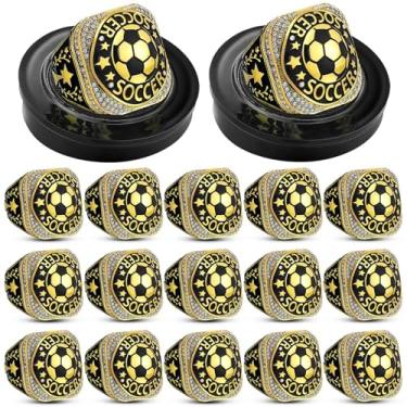 Imagem de Highergo 20 peças de anéis de campeonato de basquete com corrente de pescoço e suporte de beisebol, futebol, softball, voleibol, campeão de troféu, para presente de prêmio de torneio (futebol)