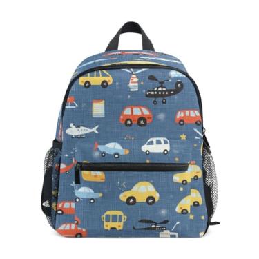 Imagem de Mochila infantil fofa mini bolsa de viagem preta planta aérea carro amarelo para bebês meninas meninos de 3 a 7 anos