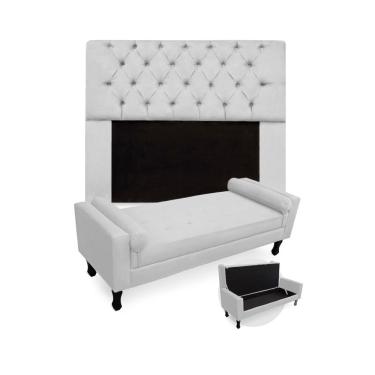 Imagem de Conjunto Cabeceira Mirage Com Recamier Baú Fenix Queen 160 cm Suede Branco - lm decor