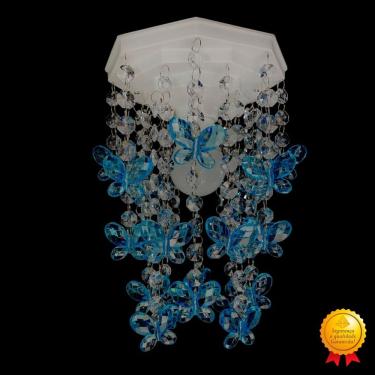 Imagem de Lustre Para Quarto de Menino Luminária Infantil Plafon Decorar Ambiente Bebê Borboletas Azul 17x25cm
