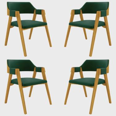 Imagem de Kit 4 Cadeiras Sala de Jantar e Jogos Carteados Madeira Maciça Poker Veludo Verde/Mel G42 - Gran Belo