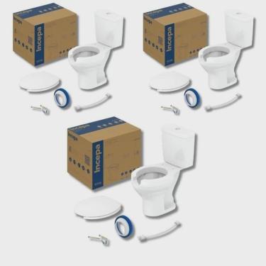 Imagem de Kit 3 Vaso Sanitário com Caixa Acoplada e Assento com Abertura Acesso Incepa Branco Brilhante