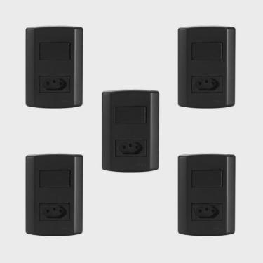 Imagem de Conjunto de 5 Interruptores de 1 Tecla Simples e Tomada 2p + t 20A, Modular, com Placa 4x2 e Suporte