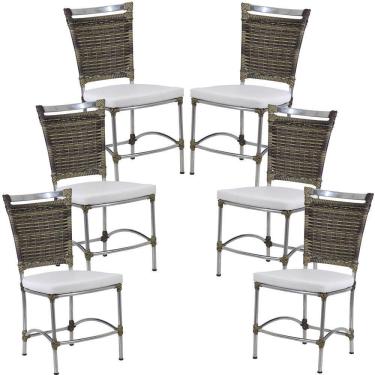 Imagem de 6 Cadeiras Jk Fibra Sintética E Assento Impermeável - Trama Cappuccino