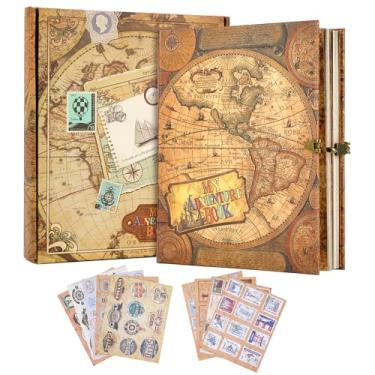 Imagem de Livro de recortes My Adventure com 124 páginas, estilo retrô, álbum de fotos em relevo, DIY feito à mão, diário de viagem, para casais, aniversários, casamentos, presentes de dia dos namorados (Mapa