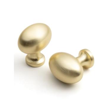 Imagem de BEILEIOU Puxadores ovais de armário de ouro escovado, liga de zinco para puxadores de gaveta para guarda-roupa de cômoda (5, ouro escovado, puxador de ovo)
