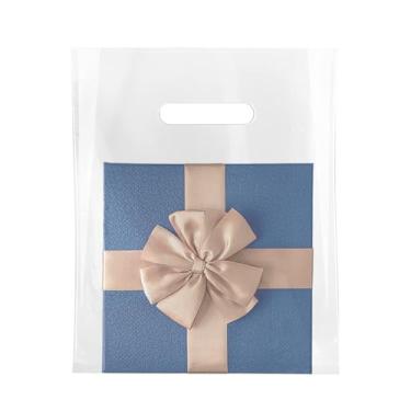 Imagem de MLAFLY Sacolas Plásticas Transparentes Com Alça, Pacote 100 Para Presentes, Pequenas Empresas, Produtos De Compras, Embalagens Boutique Varejo (Grande (15X18))